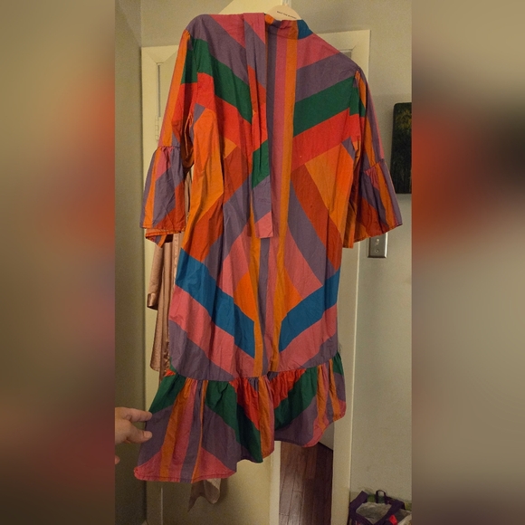 Farm Rio Vibrant Colorblock Cotton Shirt Dress - Picture 2 of 6